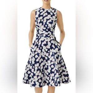 Hobbs London Linen Twitchill Fit & Flare Blue White Floral Sleeveless Dress 4